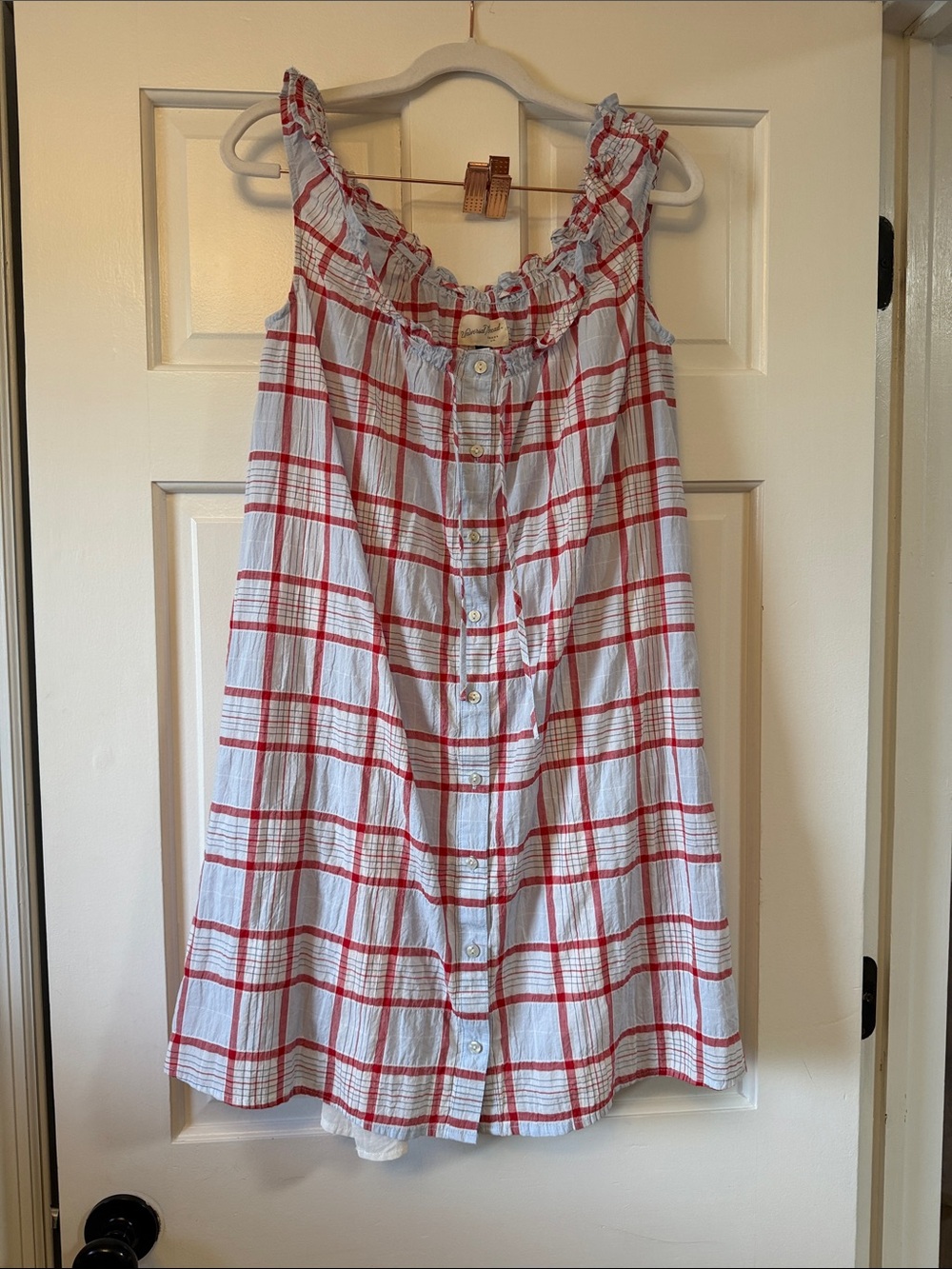 Universal Thread White and Red Plaid Button-Front A-Line Skirt